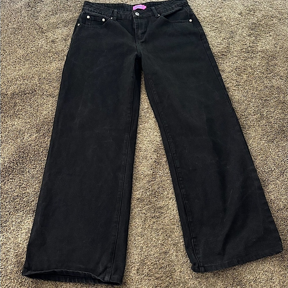 Edikted Black Low Rise Raelynn Wide Leg Jeans M